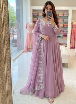 Lavender anarkali suit set 1