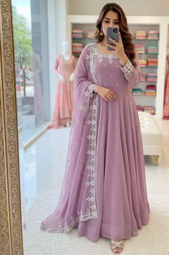 Lavender anarkali suit set