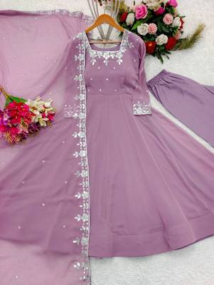 Lavender anarkali suit set 4