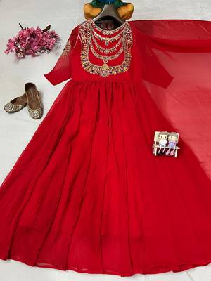 Red designer gown with gold embroidery 2
