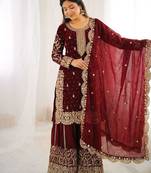 Maroon heavy embroidered sharara set