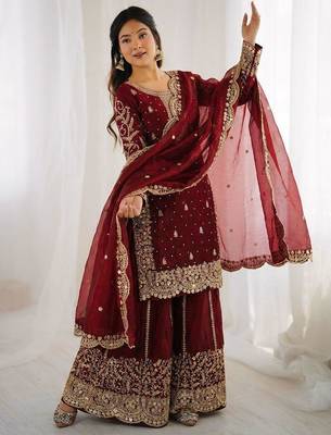 Maroon heavy embroidered sharara set 2