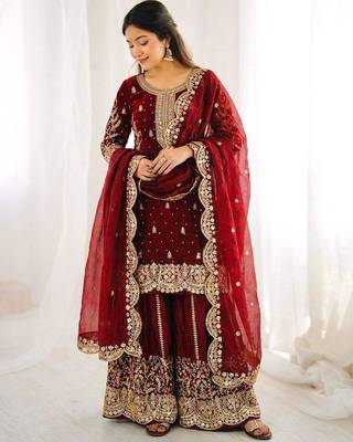 Maroon heavy embroidered sharara set 3