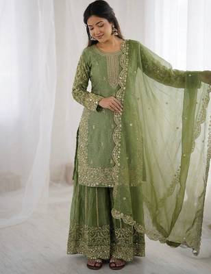 Green heavy embroidered suit 1