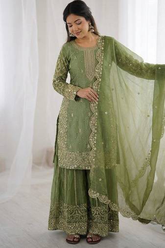 Green heavy embroidered suit