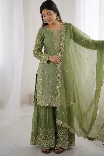 Green heavy embroidered suit