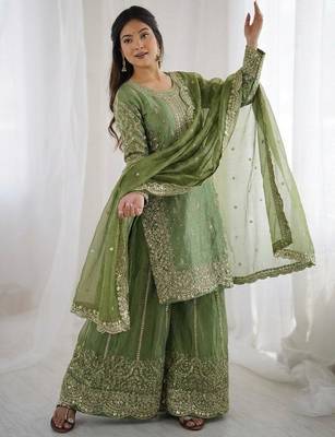 Green heavy embroidered suit 2