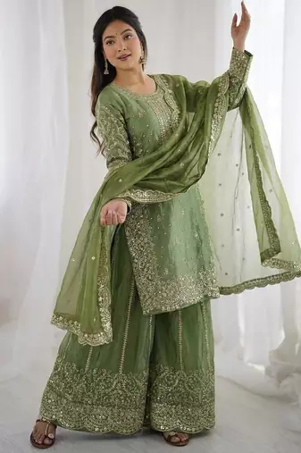 Green heavy embroidered suit