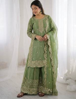 Green heavy embroidered suit 3