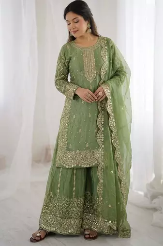 Green heavy embroidered suit