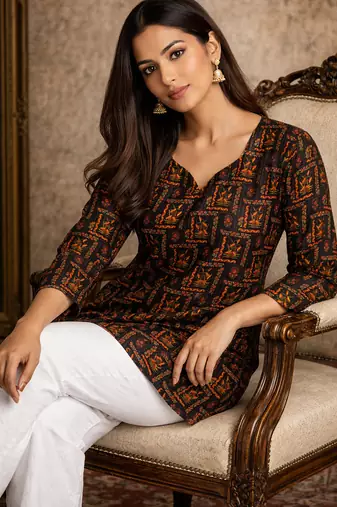  floral digital print muslin silk tunic / stylish short kurti for grilish