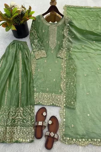 Green heavy embroidered suit