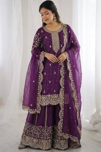 Royal purple embroidered sharara