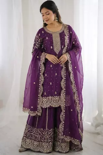 Royal purple embroidered sharara