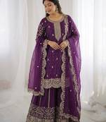 Royal purple embroidered sharara