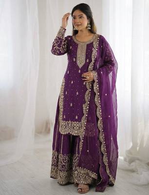 Royal purple embroidered sharara 2