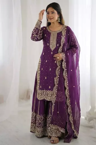 Royal purple embroidered sharara