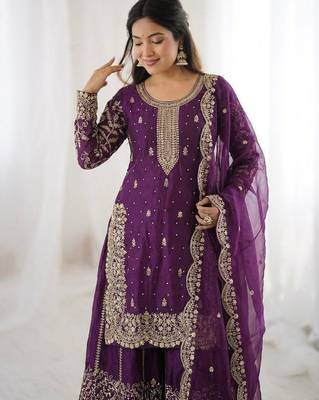 Royal purple embroidered sharara 3