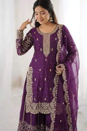 Royal purple embroidered sharara