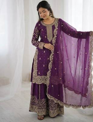 Royal purple embroidered sharara 4