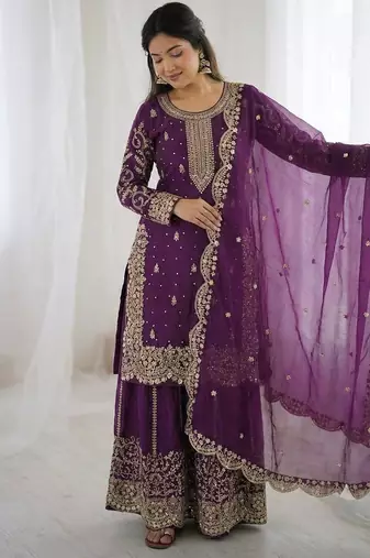 Royal purple embroidered sharara