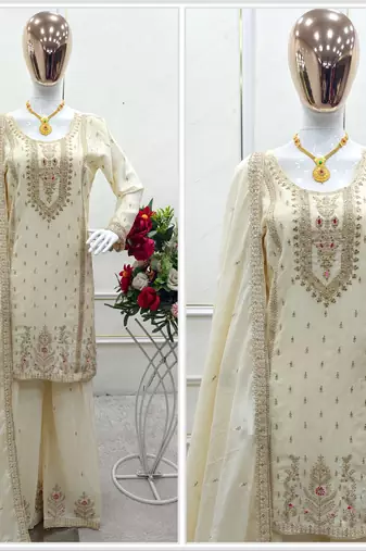Cream embroidered sharara set