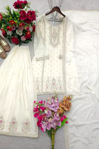 Cream embroidered sharara set