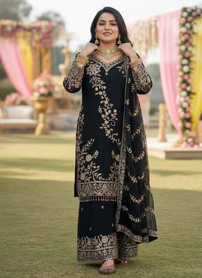 Black & gold embroidered palazzo suit 2