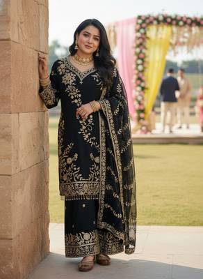 Black & gold embroidered palazzo suit 3