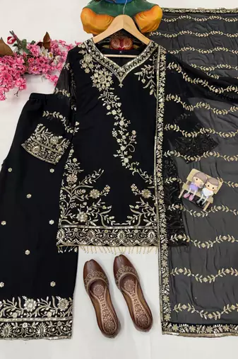 Black & gold embroidered palazzo suit