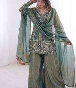 Sage green heavy embroidered suit