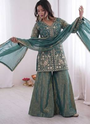 Sage green heavy embroidered suit 2