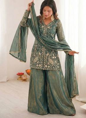Sage green heavy embroidered suit 3