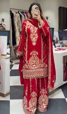 Red heavy embroidered sharara set 1