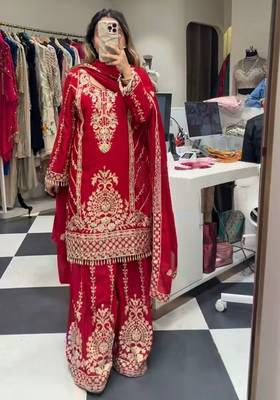 Red heavy embroidered sharara set 2