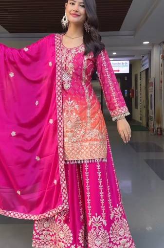 Pink festive sharara set