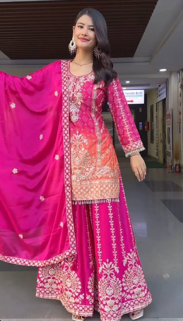 Pink festive sharara set