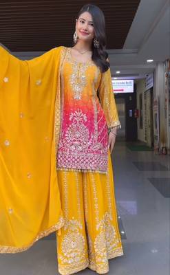 Yellow pink designer sharara 1