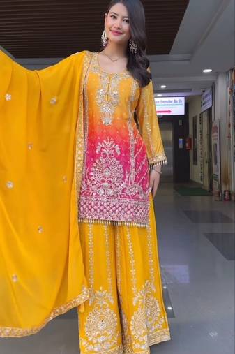 Yellow pink designer sharara