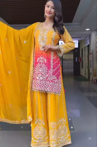 Yellow pink designer sharara