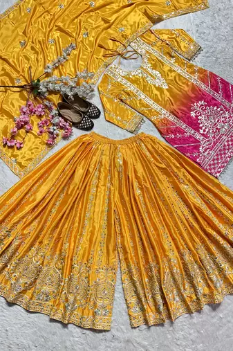 Yellow pink designer sharara