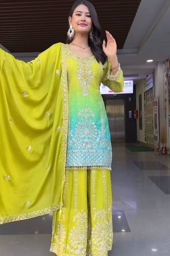 green gradient sharara suit