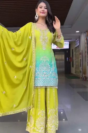 green gradient sharara suit
