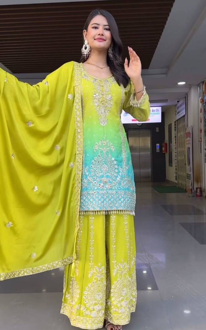 green gradient sharara suit