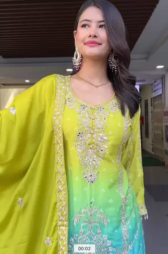 green gradient sharara suit