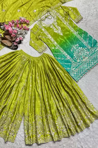 green gradient sharara suit