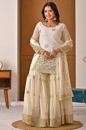 White gold sharara set