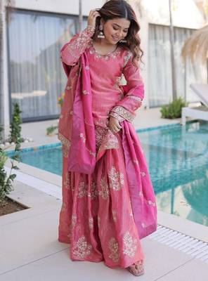 pink heavy embroidered sharara set 1