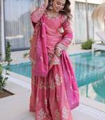 pink heavy embroidered sharara set