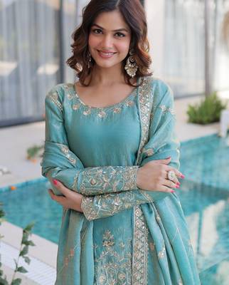 Blue designer embroidered sharara set 2